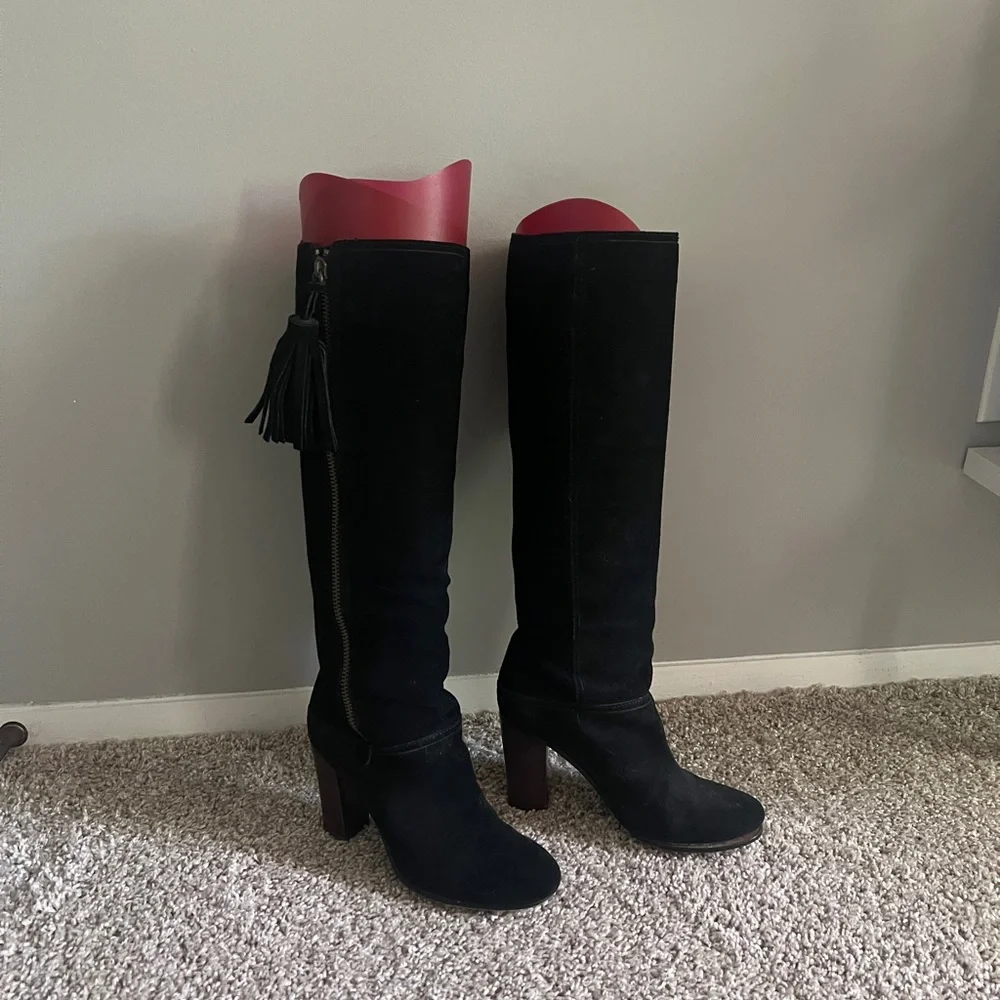 Chloe Black Suede knee high boots with Tassels Women's 6.5